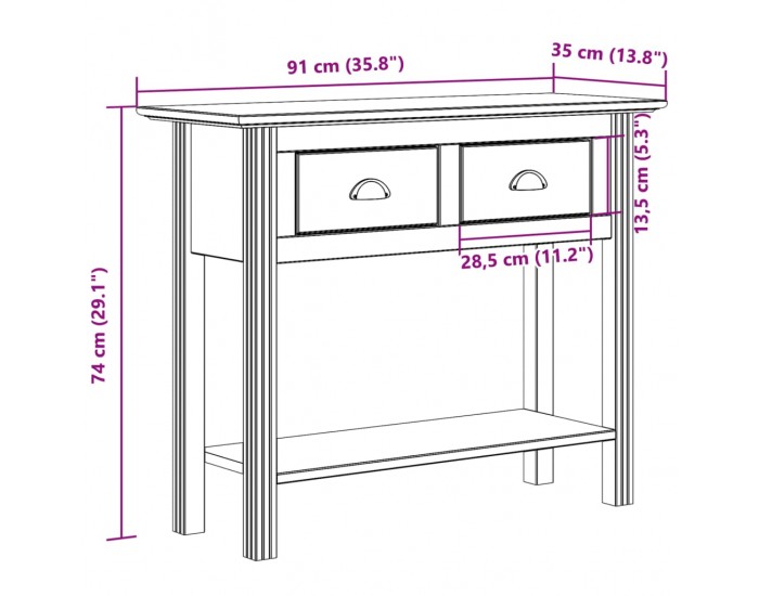 Sonata H Конзолна маса BODO бяла 91x35x74 см бор масив