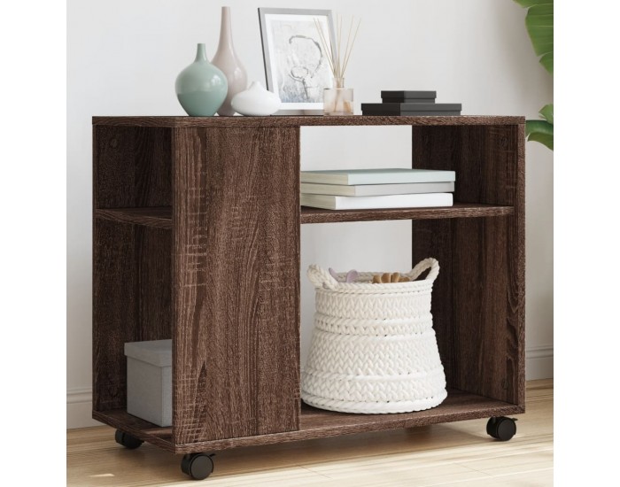 Sonata H Странична маса с колела кафяв дъб 70x35x60 см инженерно дърво