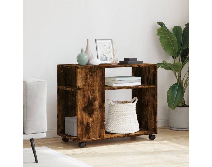 Sonata H Странична маса с колела опушен дъб 70x35x60 см инженерно дърво