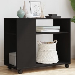 Sonata H Странична маса с колела черна 70x35x60 см инженерно дърво - Măsuțe de living
