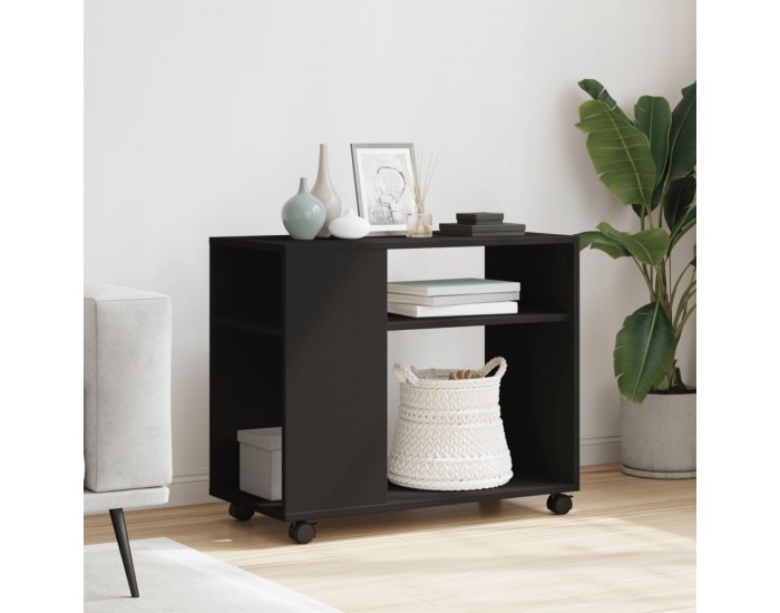 Sonata H Странична маса с колела черна 70x35x60 см инженерно дърво