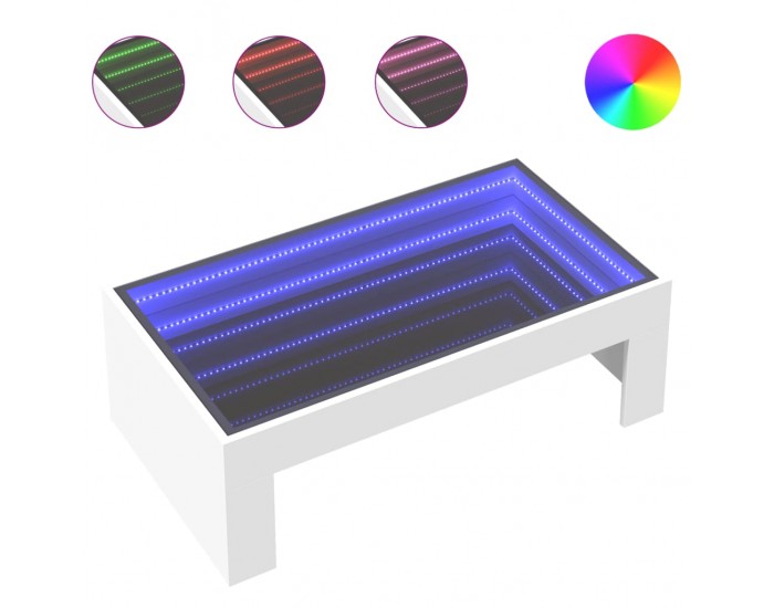 Sonata H Маса за кафе с Infinity LED, бяла, 90x50x30 см