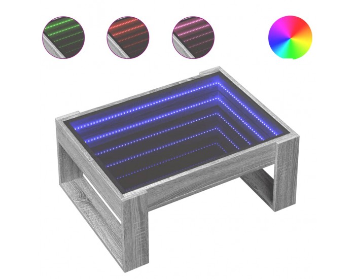 Sonata H Маса за кафе с Infinity LED, сив сонома, 70x53x30 см