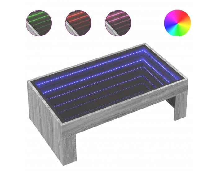 Sonata H Маса за кафе с Infinity LED, сив сонома, 90x50x30 см
