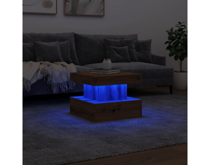 Sonata H Маса за кафе с LED осветление, дъб артизан, 50x50x40 см