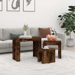 Sonata H Стифиращи кафе маси, 3 бр, опушен дъб, инженерно дърво - Măsuțe de living