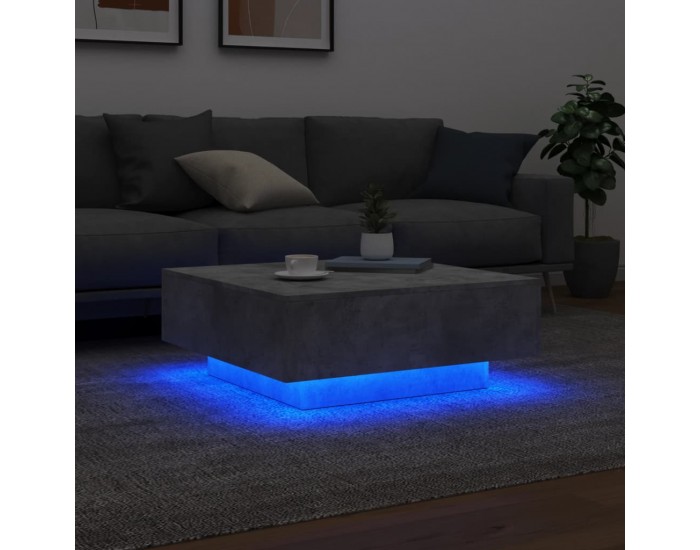 Sonata H Маса за кафе с LED осветление, бетонно сив, 80x80x31 см