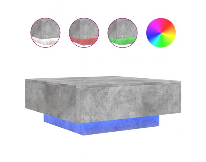 Sonata H Маса за кафе с LED осветление, бетонно сив, 80x80x31 см