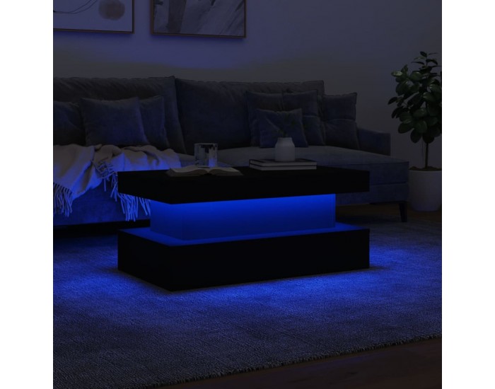 Sonata H Маса за кафе с LED осветление, черна, 90x50x40 см
