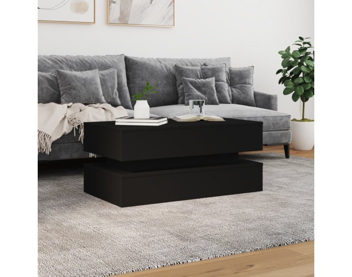 Sonata H Маса за кафе с LED осветление, черна, 90x50x40 см