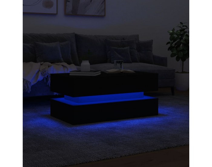 Sonata H Маса за кафе с LED осветление, черна, 90x50x40 см
