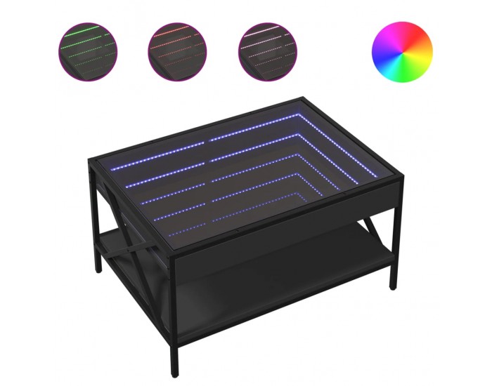 Sonata H Маса за кафе с Infinity LED, черна, 70x50x38 см