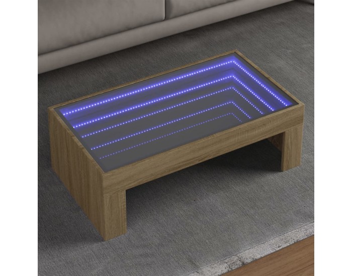 Sonata H Маса за кафе с Infinity LED, сонома дъб, 90x50x30 см