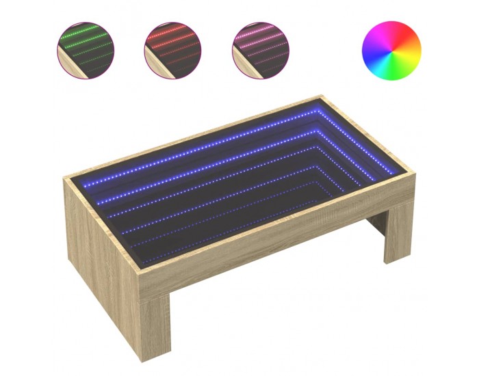 Sonata H Маса за кафе с Infinity LED, сонома дъб, 90x50x30 см
