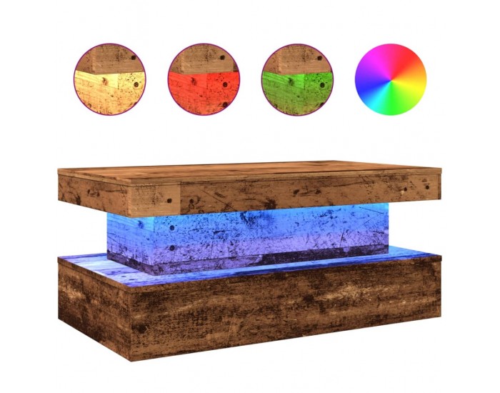 Sonata H Маса за кафе с LED осветление, старо дърво, 90x50x40 см