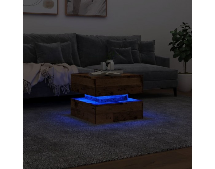 Sonata H Маса за кафе с LED осветление, старо дърво, 50x50x40 см