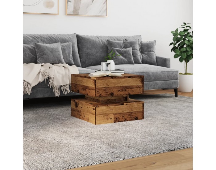 Sonata H Маса за кафе с LED осветление, старо дърво, 50x50x40 см
