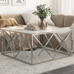 Sonata H Кафе маса, сребриста, неръждаема стомана и закалено стъкло - Măsuțe de living