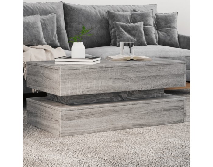 Sonata H Маса за кафе с LED осветление, сив сонома, 90x50x40 см