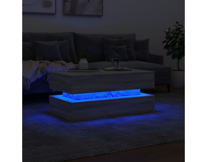 Sonata H Маса за кафе с LED осветление, сив сонома, 90x50x40 см