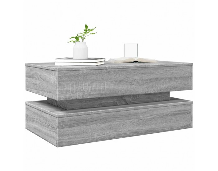 Sonata H Маса за кафе с LED осветление, сив сонома, 90x50x40 см