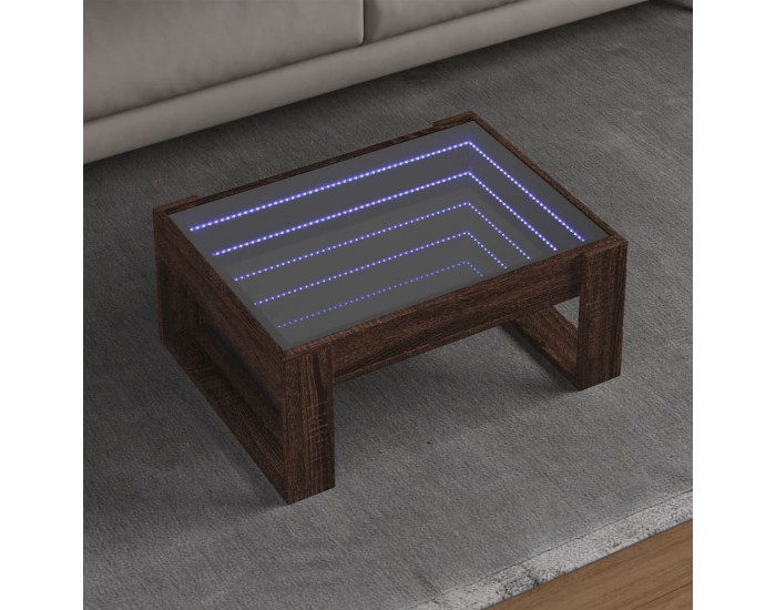 Sonata H Маса за кафе с Infinity LED, кафяв дъб, 70x53x30 см