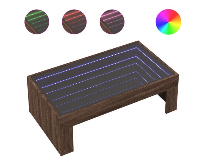 Sonata H Маса за кафе с Infinity LED, кафяв дъб, 90x50x30 см