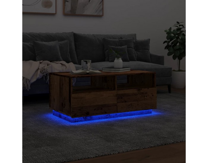 Sonata H Маса за кафе с LED осветление, старо дърво, 90x49x40 см