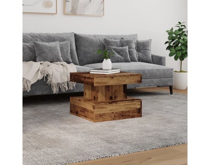 Sonata H Маса за кафе с LED осветление, старо дърво, 50x50x40 см
