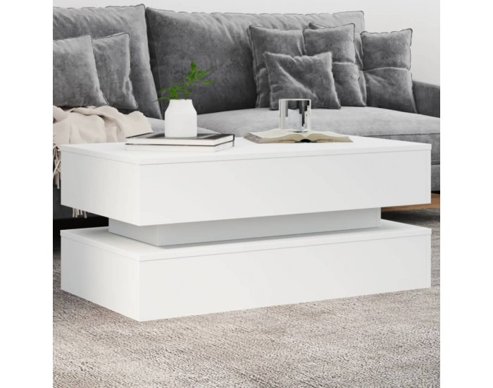 Sonata H Маса за кафе с LED осветление, бяла, 90x50x40 см