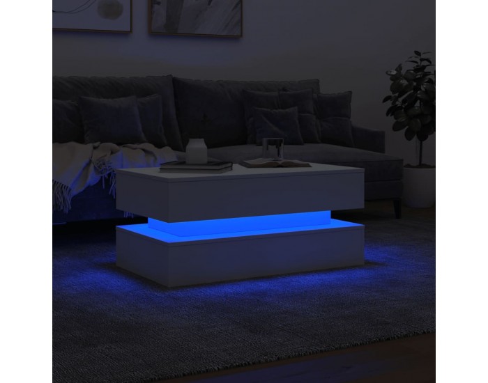 Sonata H Маса за кафе с LED осветление, бяла, 90x50x40 см