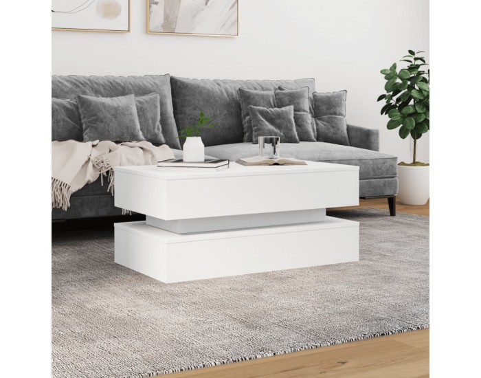 Sonata H Маса за кафе с LED осветление, бяла, 90x50x40 см