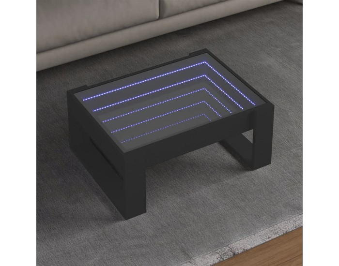 Sonata H Маса за кафе с Infinity LED, черна, 70x53x30 см