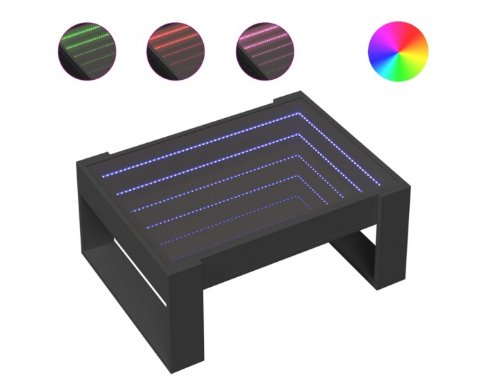 Sonata H Маса за кафе с Infinity LED, черна, 70x53x30 см