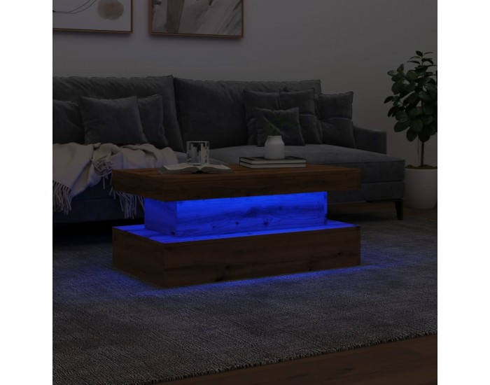 Sonata H Маса за кафе с LED осветление, дъб артизан, 90x50x40 см