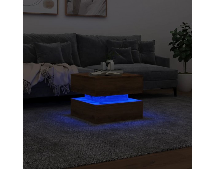 Sonata H Маса за кафе с LED осветление, дъб артизан, 50x50x40 см