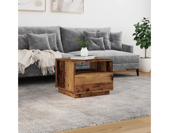 Sonata H Маса за кафе с LED осветление, старо дърво, 50x49x40 см