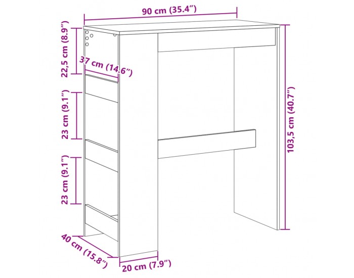 Sonata H Бар маса с рафтове дъб артизан 90x40x103,5 см инженерно дърво