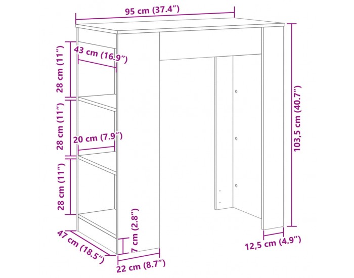 Sonata H Бар маса с рафтове бетонно сив 95x47x103,5 см инженерно дърво