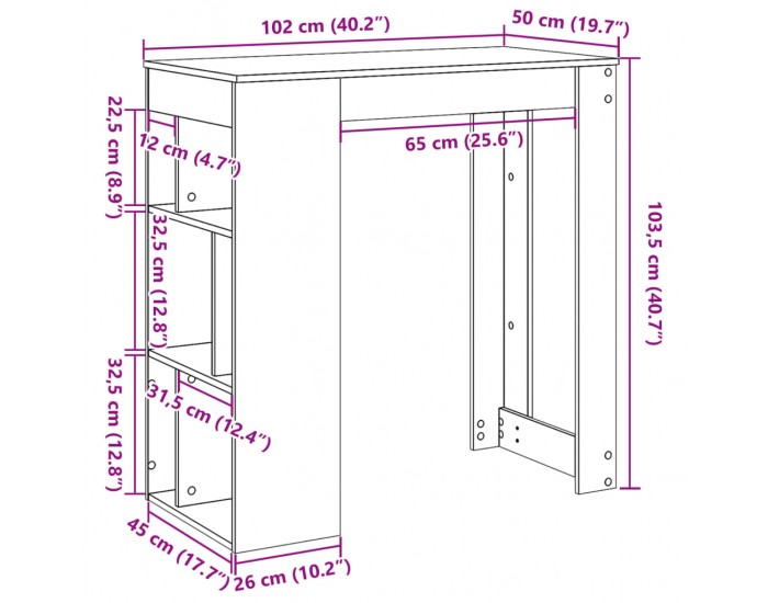 Sonata H Бар маса с рафтове бетонно сивa 102x50x103,5 см инженерно дърво
