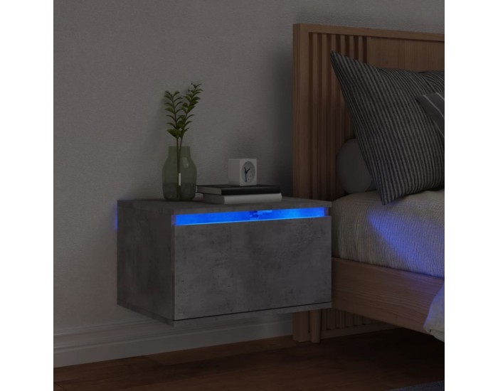 Sonata H Нощно шкафче за стена с LED осветление, бетонно сиво