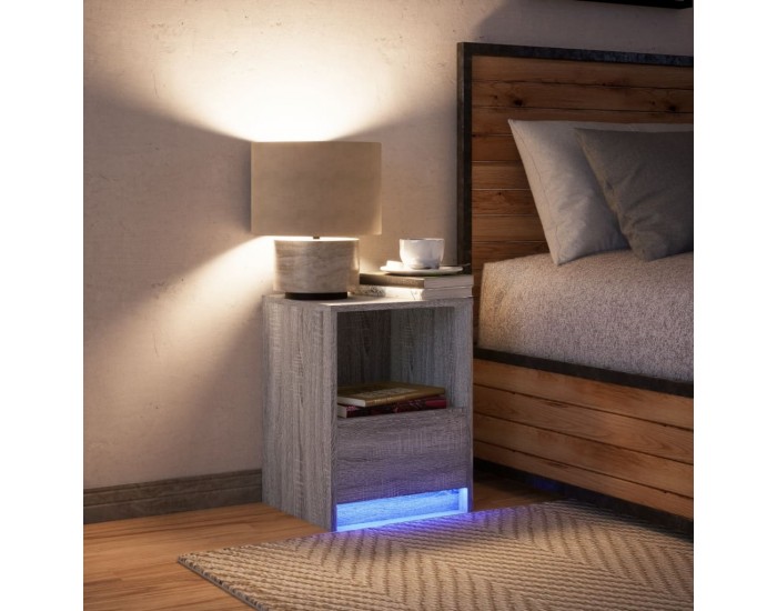 Sonata H Нощни шкафчета с LED, 2 бр, Опушен дъб, инженерно дърво