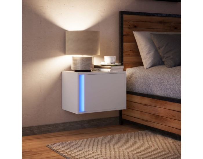 Sonata H Нощно шкафче за стена с LED осветление, бяло