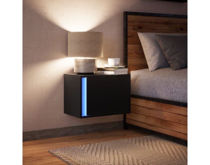 Sonata H Нощно шкафче за стена с LED светлини, черно