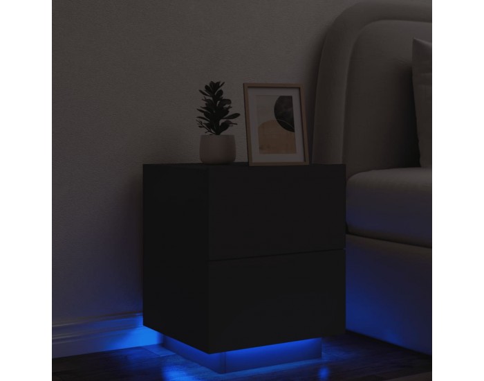 Sonata H Нощно шкафче с LED осветление, черно, инженерно дърво
