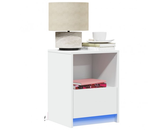 Sonata Noptiere cu lumini LED, 2 buc., alb, lemn prelucrat
