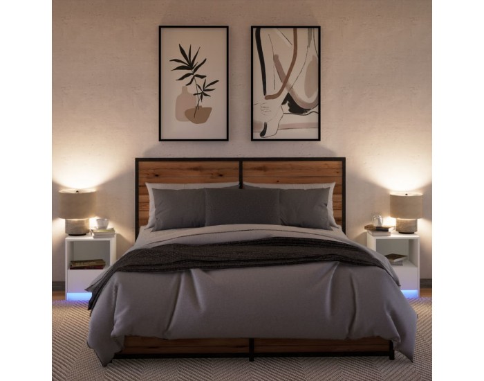 Sonata Noptiere cu lumini LED, 2 buc., alb, lemn prelucrat