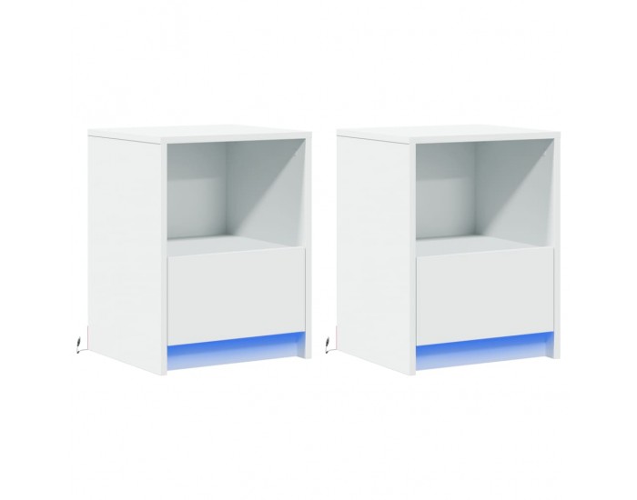 Sonata Noptiere cu lumini LED, 2 buc., alb, lemn prelucrat