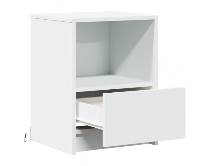 Sonata Noptiere cu lumini LED, 2 buc., alb, lemn prelucrat