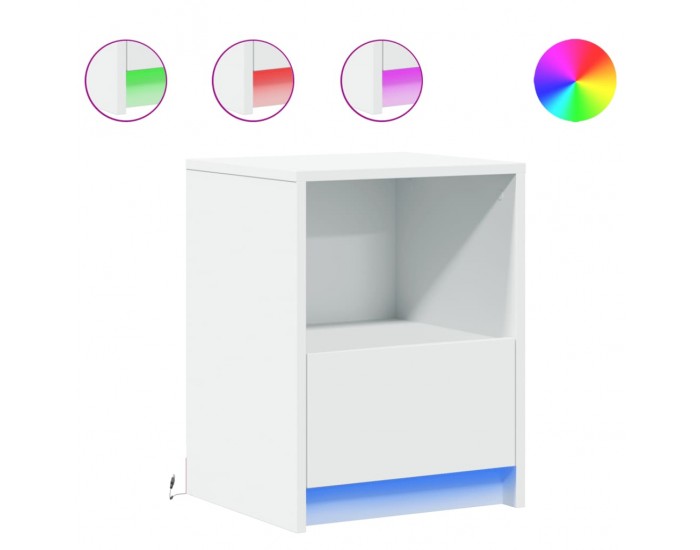 Sonata Noptiere cu lumini LED, 2 buc., alb, lemn prelucrat